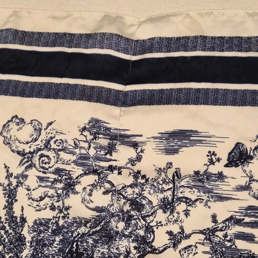 Navy Blue Cream Toile de Jouy Tropical Jungle Print Square Scarf 25x25